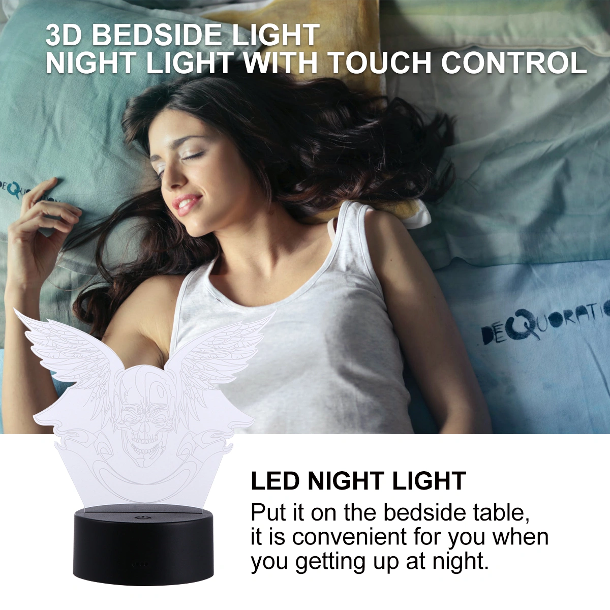 1Pc 3D LED Night Lamp Visual Lamp Skull Pattern Desk Lamp for Bedroom