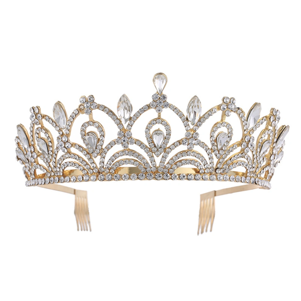 Bridal Hairband Crystal Tiara Hair Band Headpiece Headwear Wedding Hair Accessories (Golden)