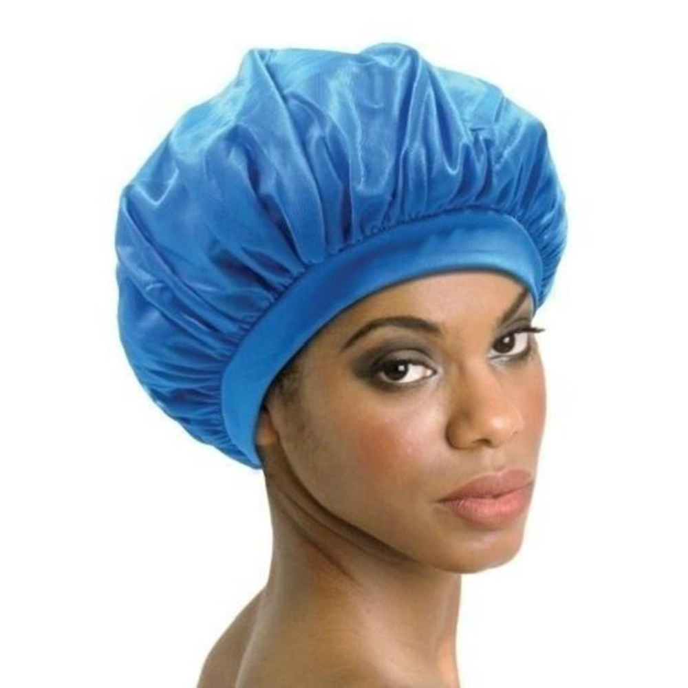 Luxury Wide Band Satin Bonnet Women Long Hair Care Coconut Oil Treated Satin Sleep (Blue)