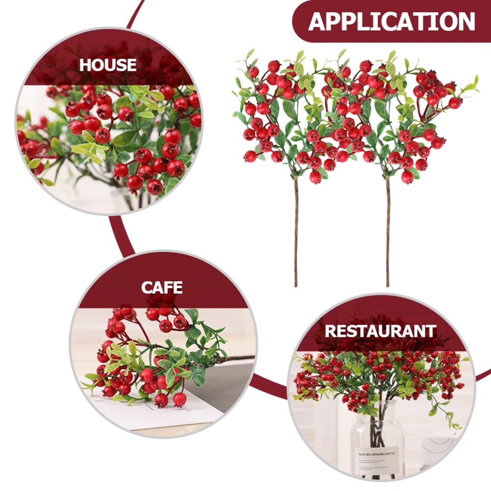 2pcs Christmas Berry Stems Artificial Holly Berries Branches Decoration (Red)