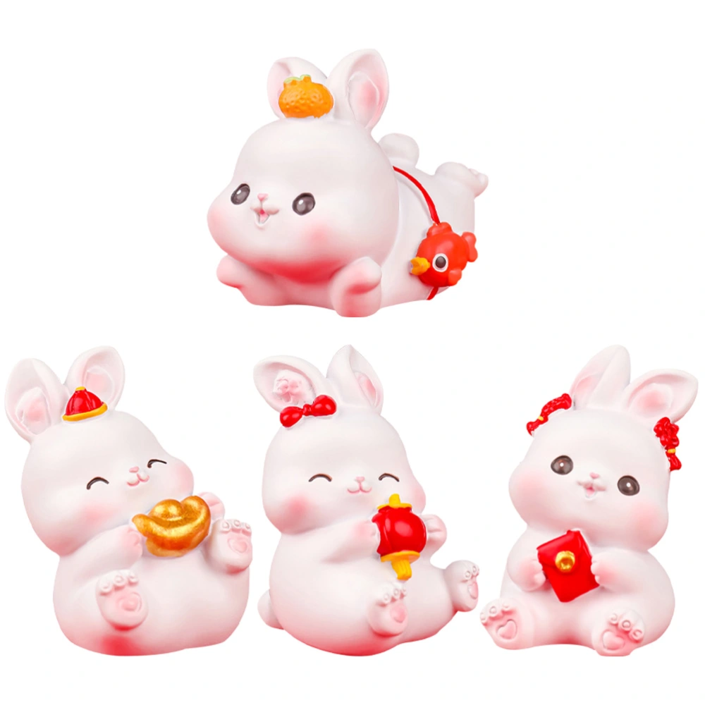 4pcs Year of The Rabbit Zodiac Rabbit Figurine Resin Rabbit Statue Decoration for Car