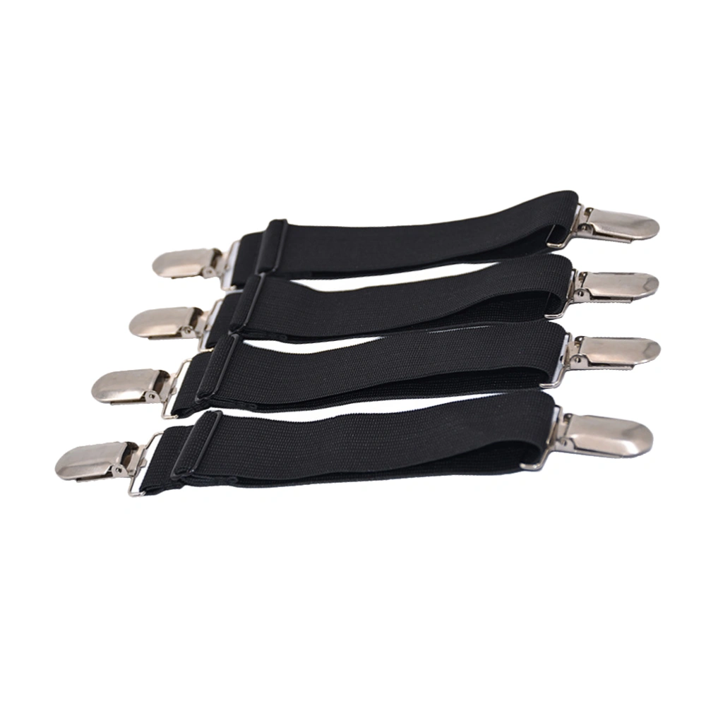 4pcs Adjustable Bed Sheet Fasteners Multifunctional Suspenders Gripper Elastic Straps Clips Curtain Clip Sofa Cover Holder for Bed Sheets Mattress Covers Black