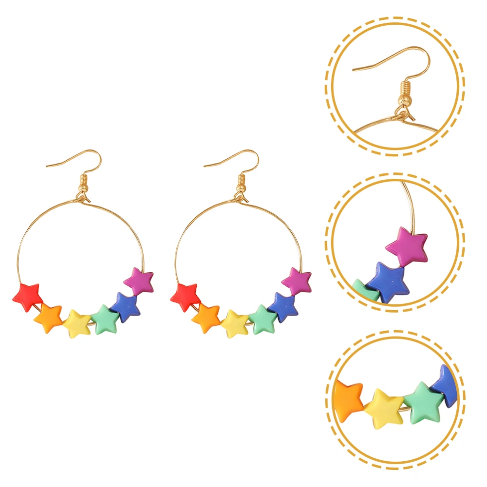 1 Pair Colorful Stars Earrings Circle Dangle Earrings Ear Jewelry for Women Girls