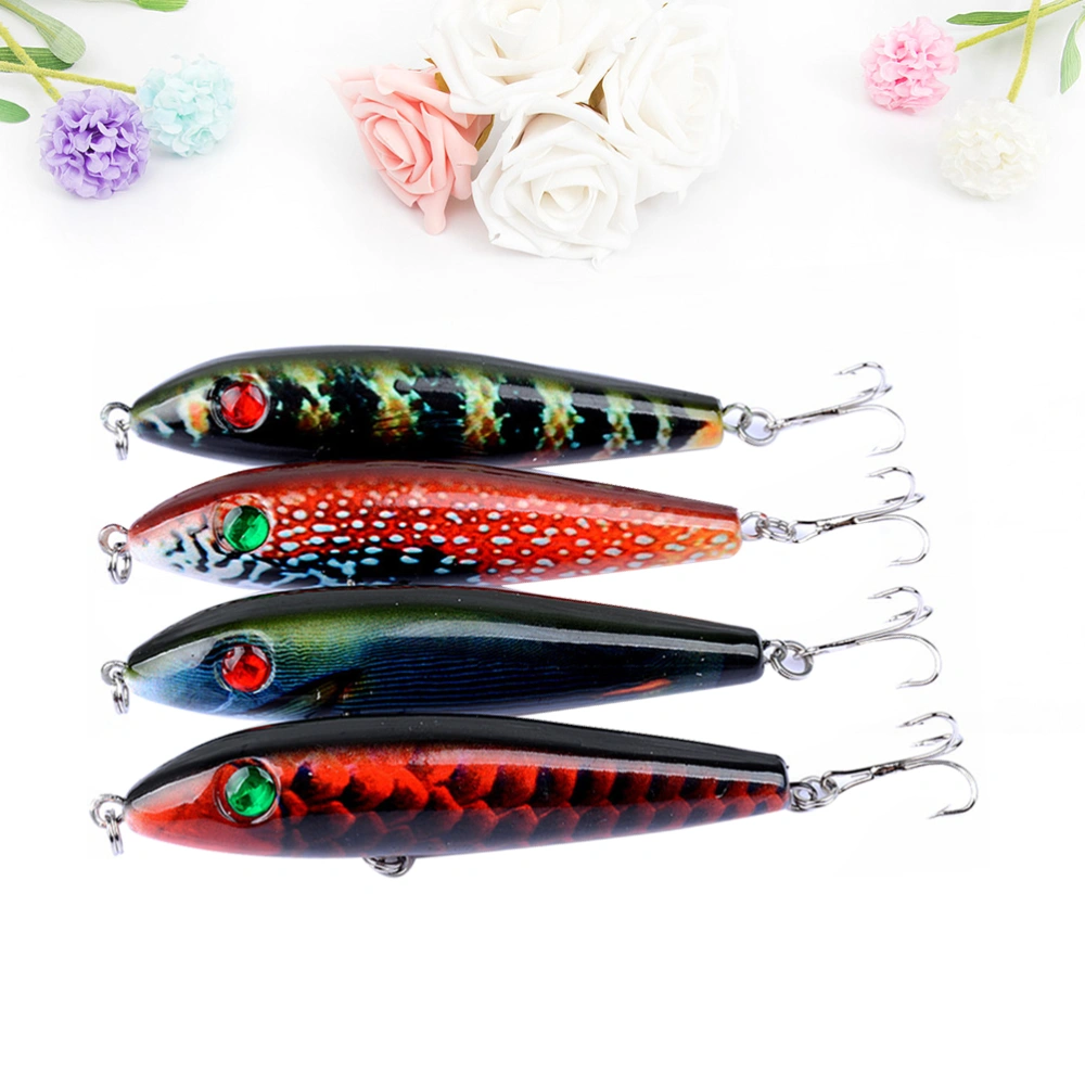 4pcs Painted Hard Fishing Lures Life-like Swimbaits Pencil Water Artificial Baits with Strong Treble(Set of 4 Colors)