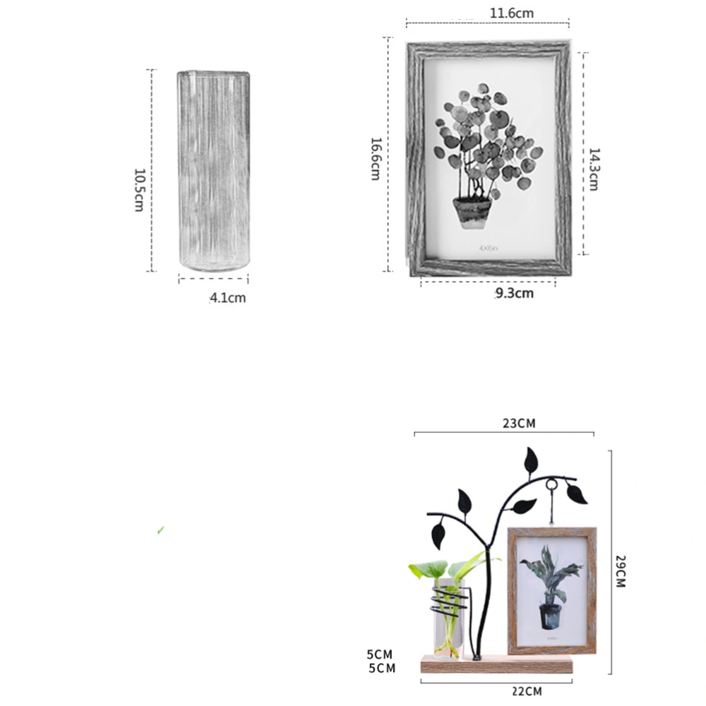 6 Inch Creative Iron Double-sided Photo Frame Desktop Craft Ornaments Decorative Wooden Picture Frames with Glass Vase for Home Office (Light Brown Branch Pattern)