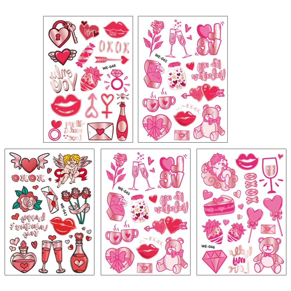 5 Sheets Valentine Temporary Waterproof Sticker Decor (Random Style)