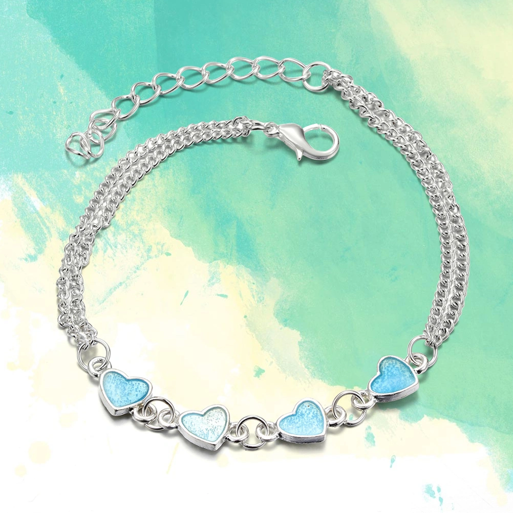 Fashion Alloy Tassel Blue Noctilucent Heart Beads Bracelets for Women Jewelry Foot Chain Anklets Accessories (Random Color Heart)