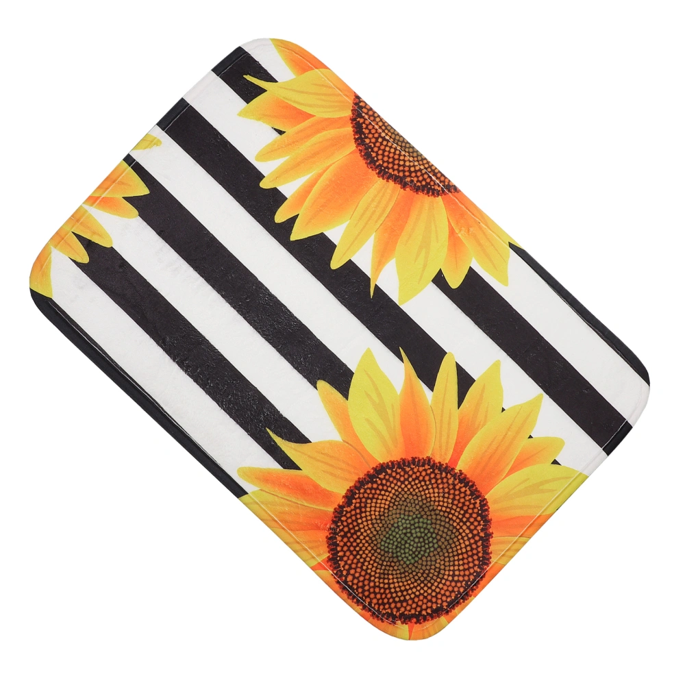 1pc Kitchen Mat Delicate Sunflower Black White Striped Pattern Floor Mat