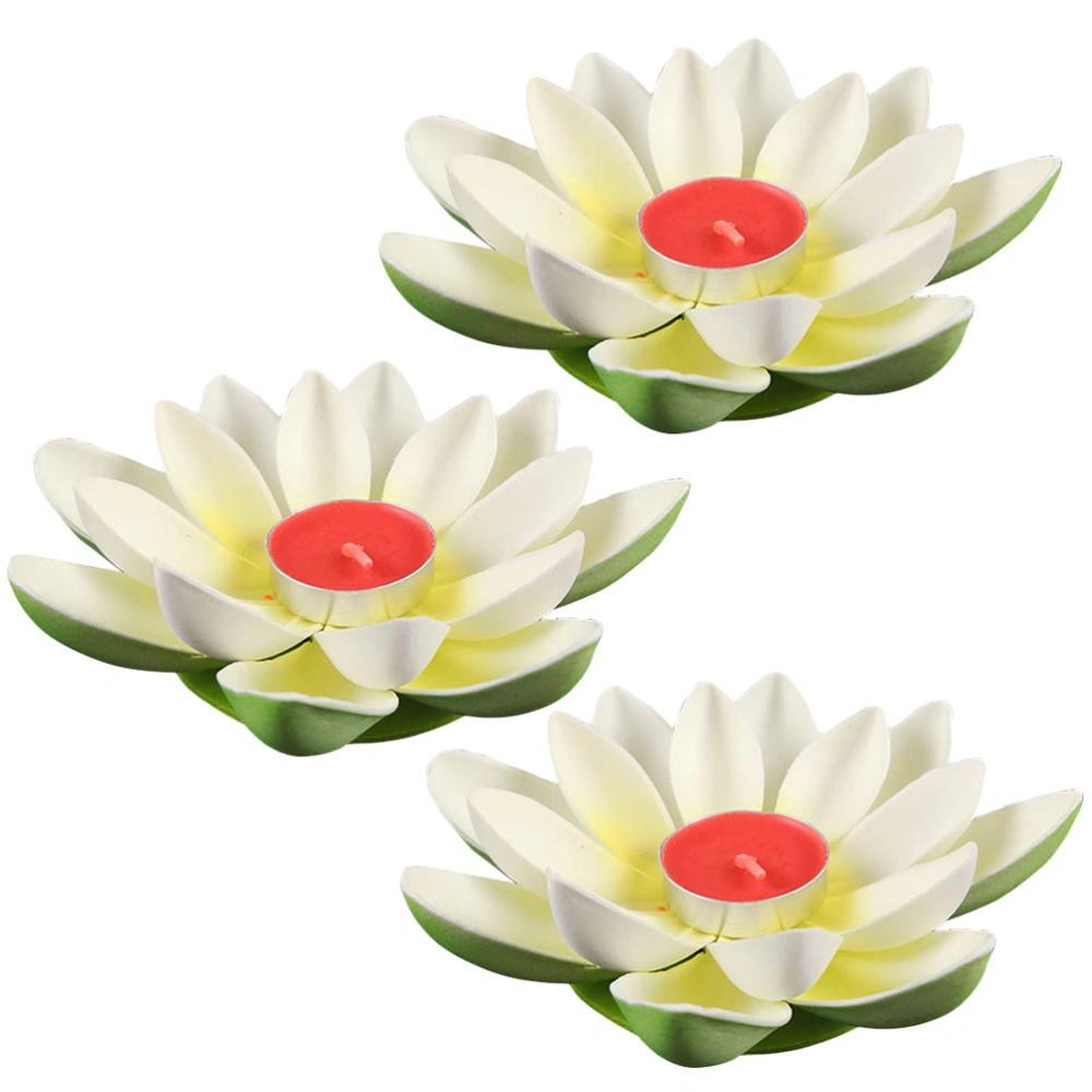 3pcs Chic Candle Light Double Layer Lotus Candle Light Blessing Wishing Lamp Decorative Candle Lamp for Festival (White)