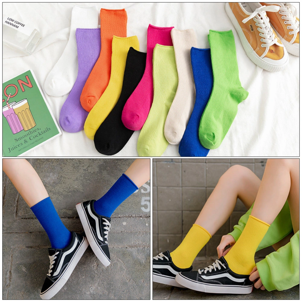 6 Pairs Middle Tube Stockings Adult Mid-calf Socks Breathable Stockings