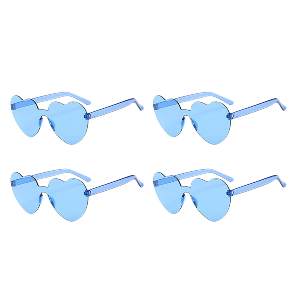 4Pcs Rimless Sunglasses Heart Shaped Glasses Fashion Accessory for Beach Shopping Travel