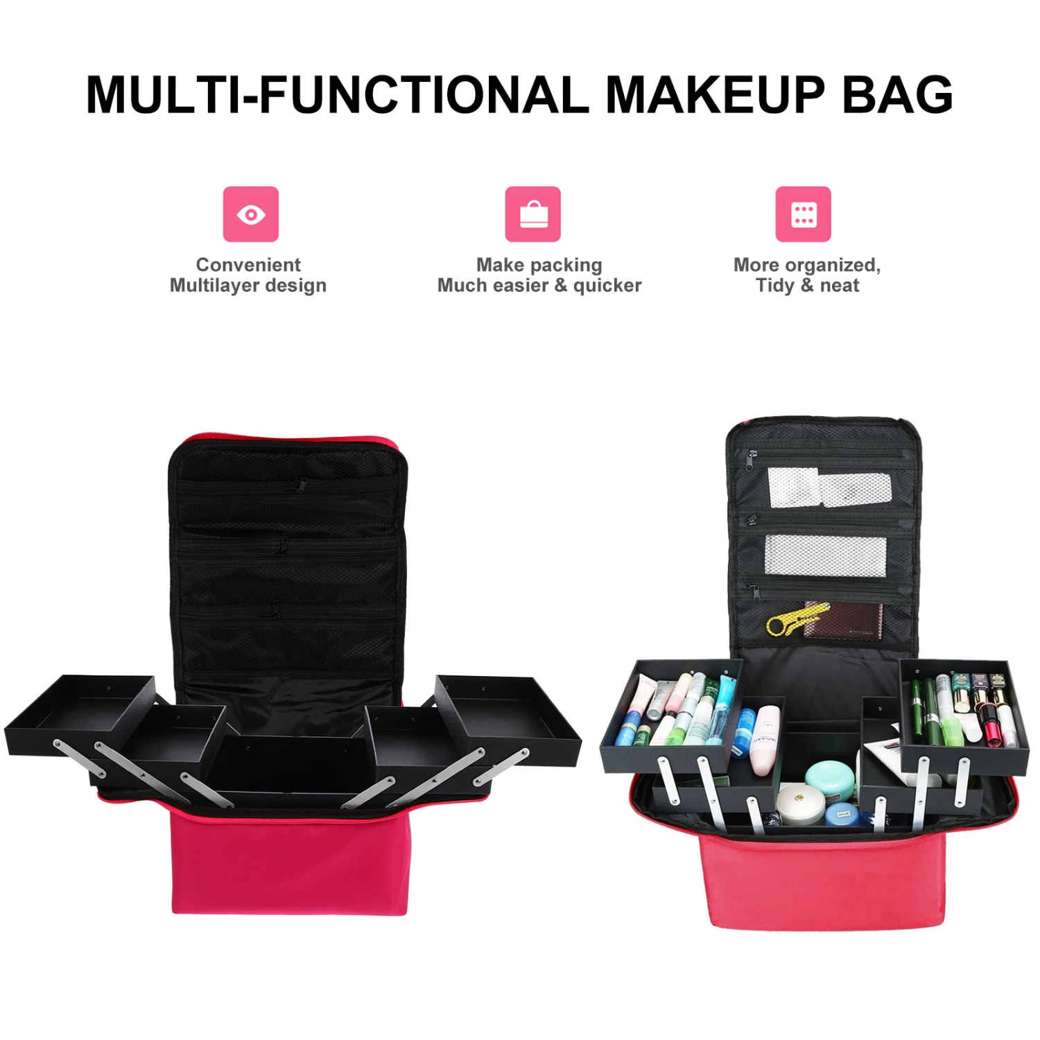 1pc Multifunctional Bag Waterproof Toolbox Beauty Makeup Storage Case (Black)