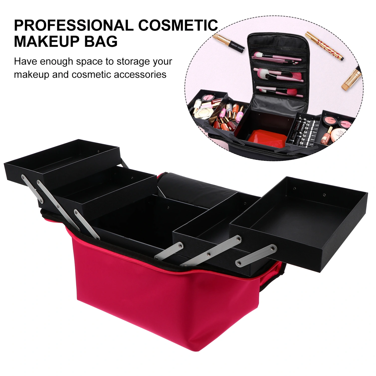 1pc Multifunctional Bag Waterproof Toolbox Beauty Makeup Storage Case (Black)