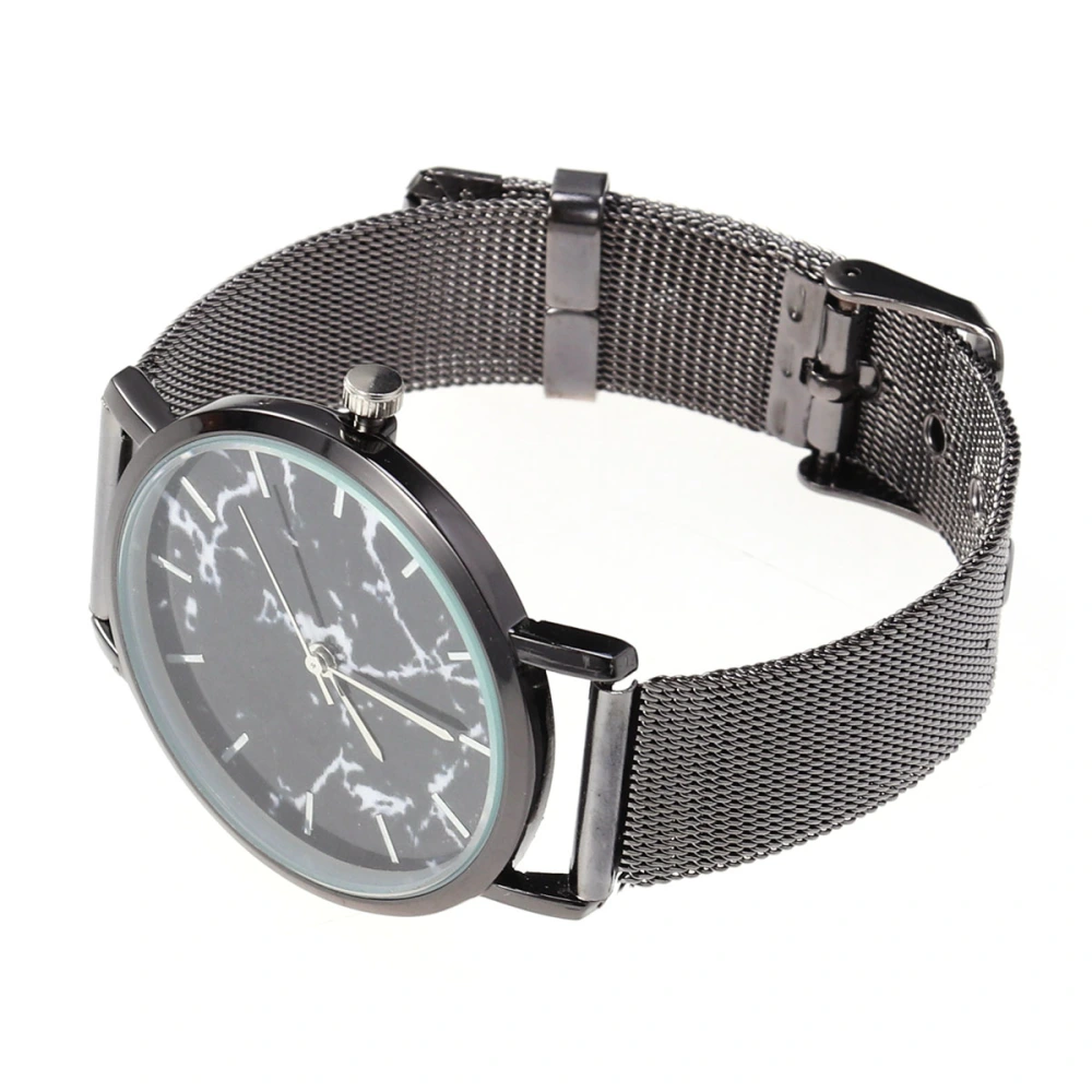 Fashion Simple Watch Casual Elegant Marble Mirror Quartz Watch Alloy Mesh Belt Wristwatch (Black)