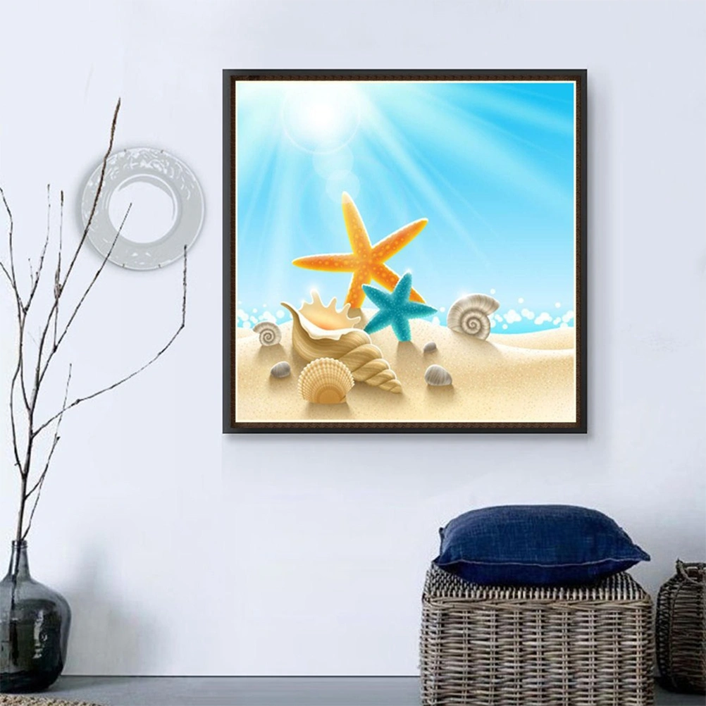 1PC 5D Diamond Picture DIY Full Diamond Beach Shell Pattern Embroidery Wall Hanging Decorative Painting for Home Living Room Bedroom