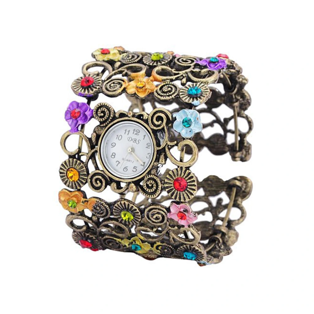 Vintage Women Floral Bracelet Wirst Watch (Bronze)