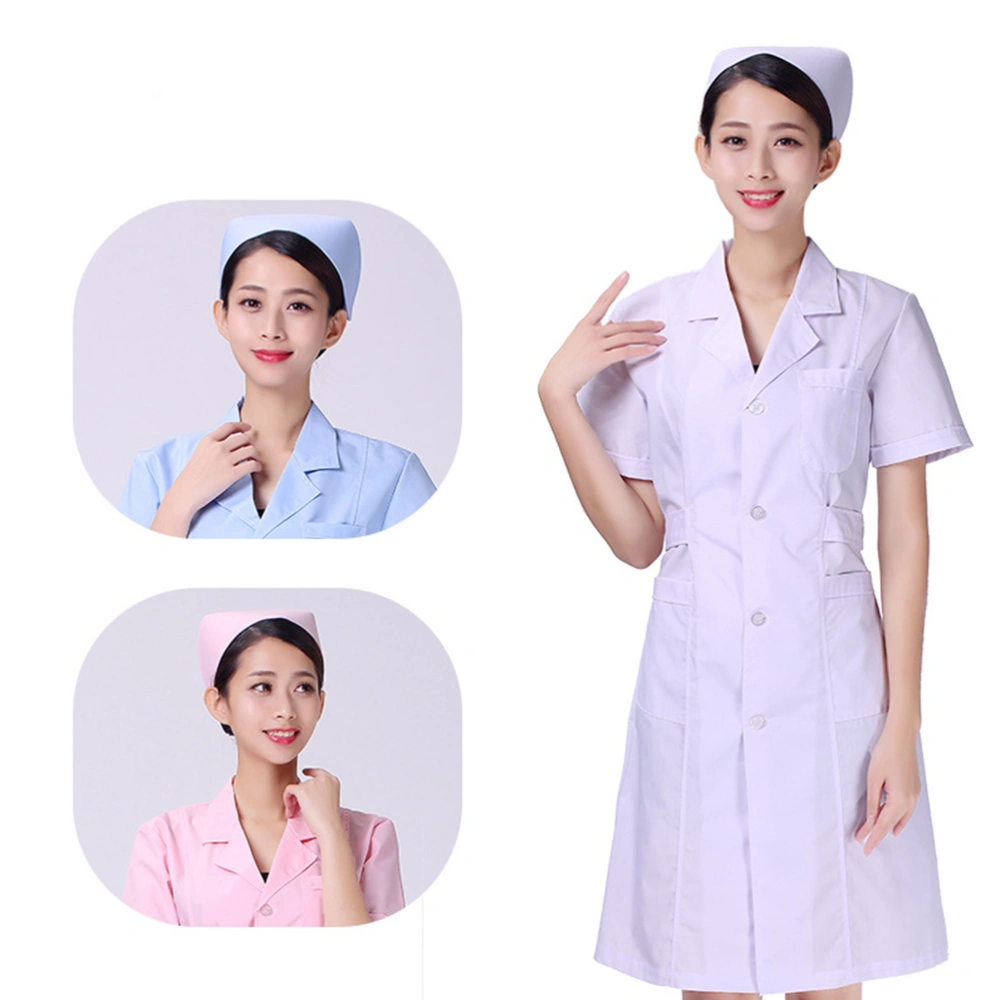 White Short Sleeve Uniform Beautician Nursing White Coat Cotton Hospital Apparel Clothes V Neck Labour Suit Fashion Costume Pharmacy Coat Without Hat and Pant - Size XL