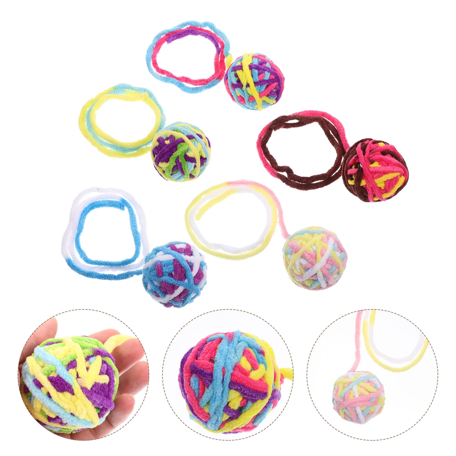 5pcs Cat Teasing Toys Plush Cat Toys Funny Cat Teaser Wool Bell Design Cat Stick Toys