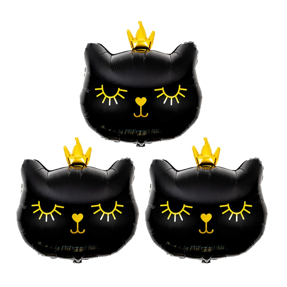 3pcs Crown Kitten Balloons Cartoon Cat Balloons Set  Cat Birthday Party Supplies