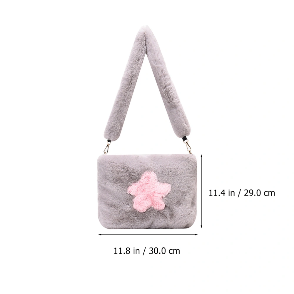 Flower Pattern Women Shoulder Bag Chic Plush Tote Bag Stylish Female Handbag