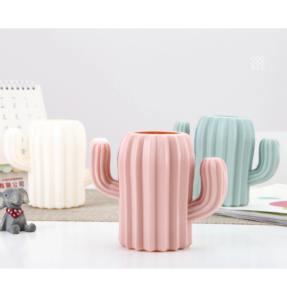 Resin Cactus Shape Pen Holder Desktop Organizer Pencil Barrel Stationery Container Desktop Pen Bucket for School Office (Green)