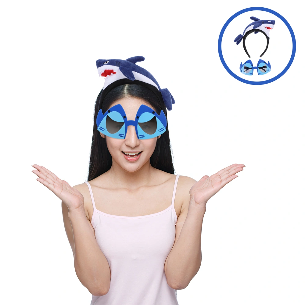 2pcs Shark Costume Headband Shark Eyeglasses Photo Booth Props Shark Party Favors