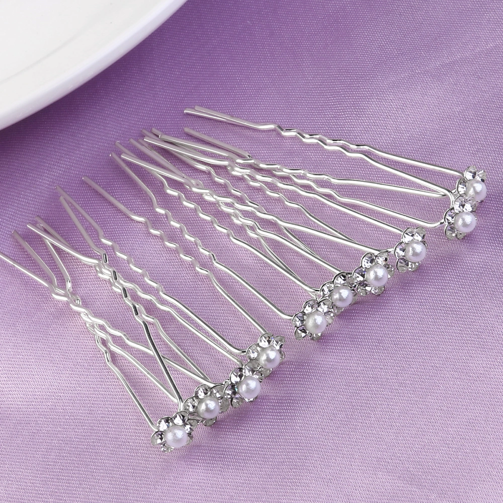 WINOMO 10pcs Women's Bridal Pearl Rhinestone Decorated U-Shaped Hairpins Hair Clips (Silver)