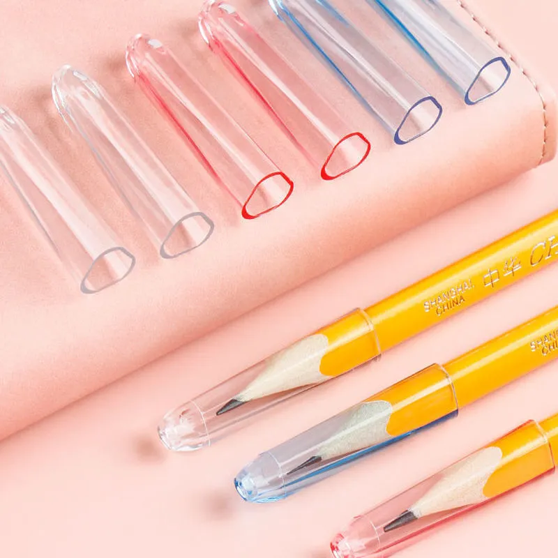 12pcs Transparent Pencil Caps Plastic Pencil Protective Lids Pencil Students Stationery