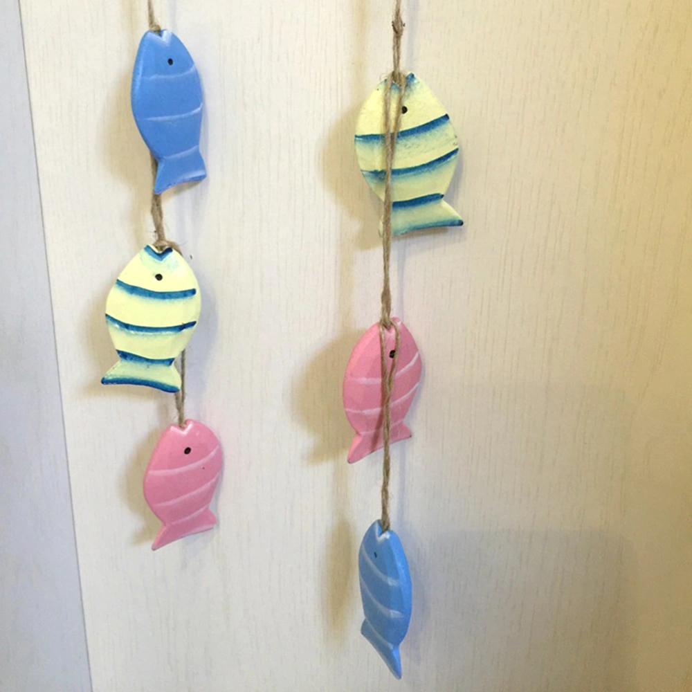 6Pcs Creative Wooden Colored Fish Pendants Mediterranean Style Wall Hanging Decoration Mural Ornaments (Pink Yellow Blue 2 Each)