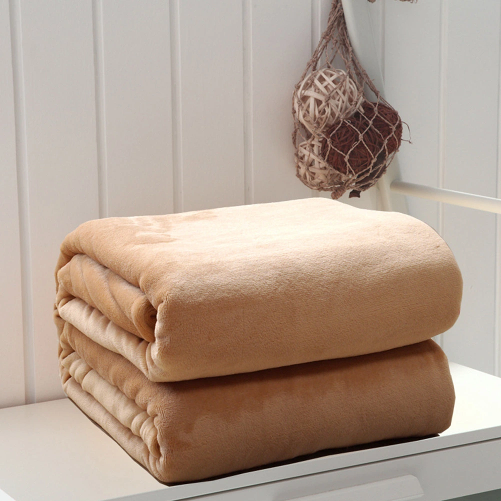Pure Color Flannel Fleece Blanket Couch Solid Color Bed Blanket Sheet 100x140cm (Camel)