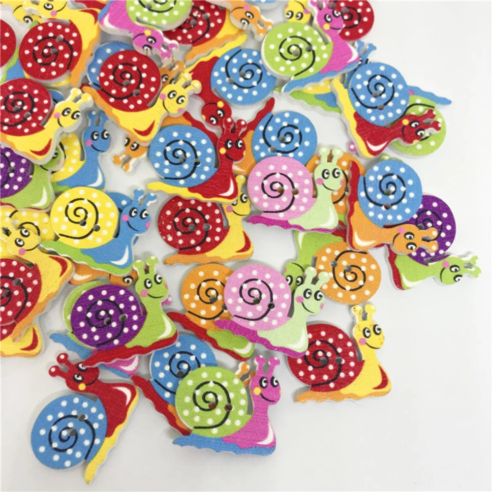 50 Pcs Wooden Buttons Colorful Environmental Cartoon Snail Pattern Printed DIY Snaps (Assorted Color)