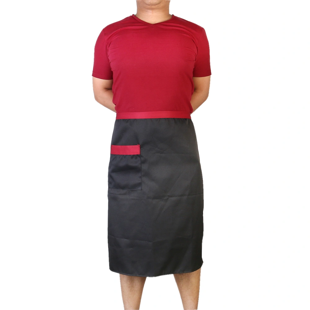 Durable Unisex Short Waist Apron with Pocket for Chef / Waiter / Waitress (Black)(Random Brim)