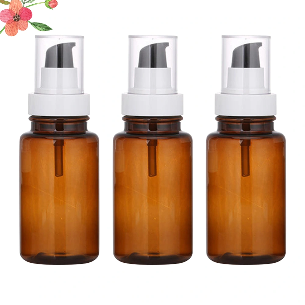 3Pcs 100ml Empty Pump Bottles Essential Oil Bottle Empty Bottles Cosmetic Bottle Portable Pump Bottle (Brown)