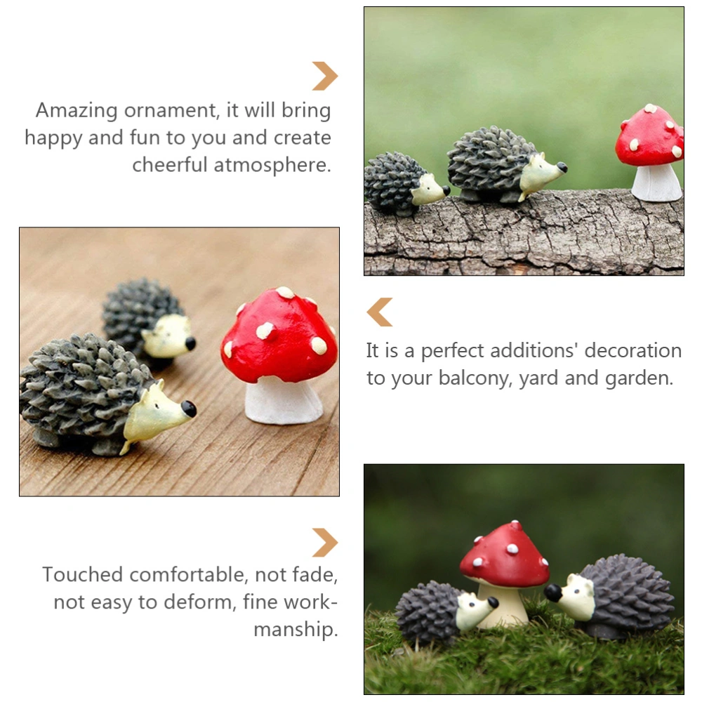 3 Sets Miniature Hedgehog Mushroom Ornament Fairy Garden Decor Micro Landscape Decor