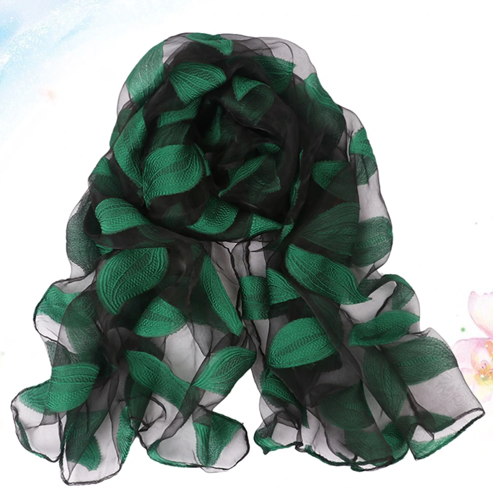 Solid Color Beach Towel Sun Block Cape Leaves Pattern Cloak Summer Scarf Green