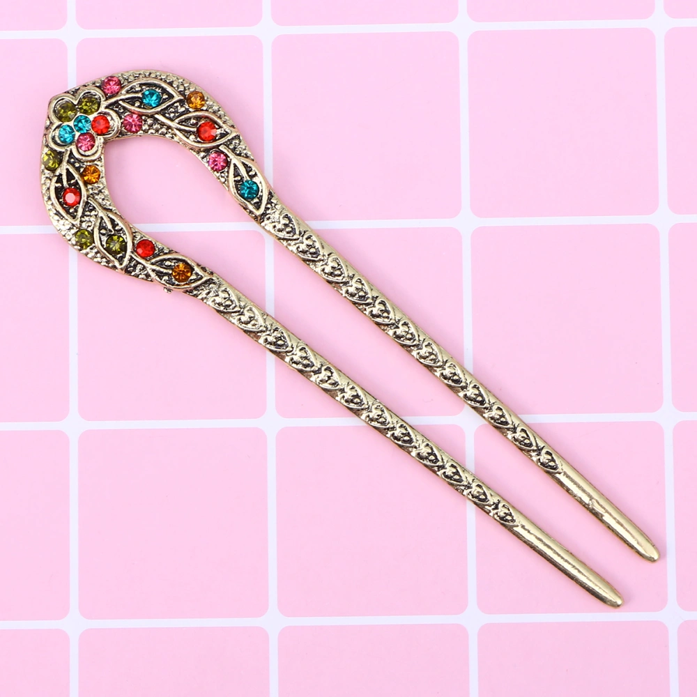 Double Prong Hair Pin U Shaped Crystal Chignon HairPin Stick Hairstyle Accessory for Women Girls(Colorful)