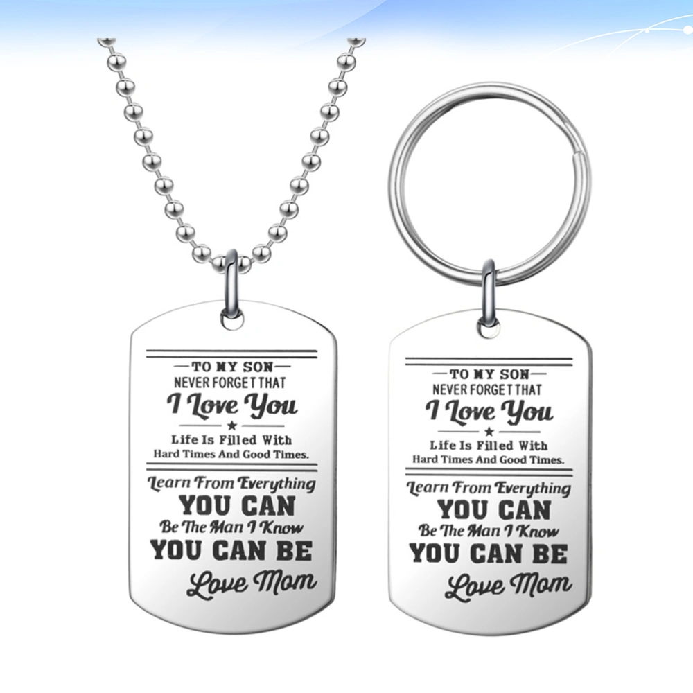 Family Gift Necklace and Key Rings Set Titanium Steel Pendant Exquisite Letter Printing Necklace Son Key Holder Jewelry Souvenir Ornaments 