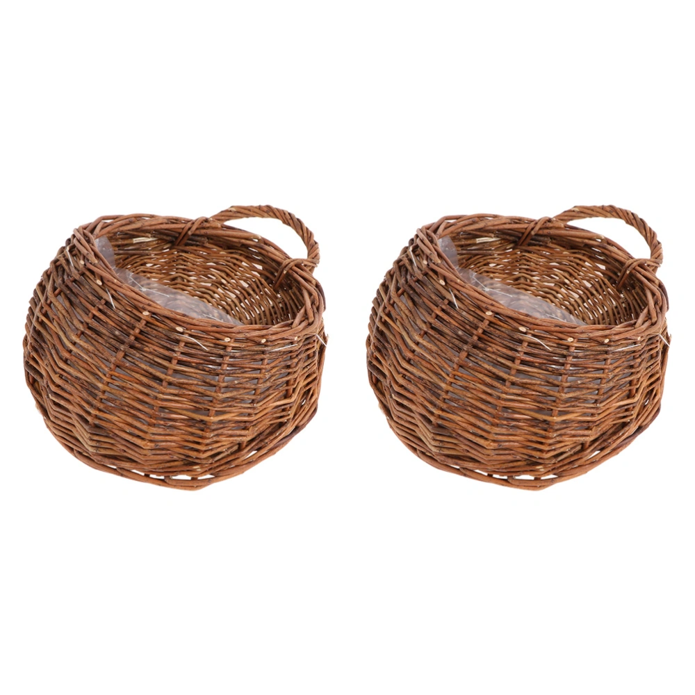 2Pcs Woven Rattan Wall Mounted Flower Basket Hanging Flower Arrangement Flower