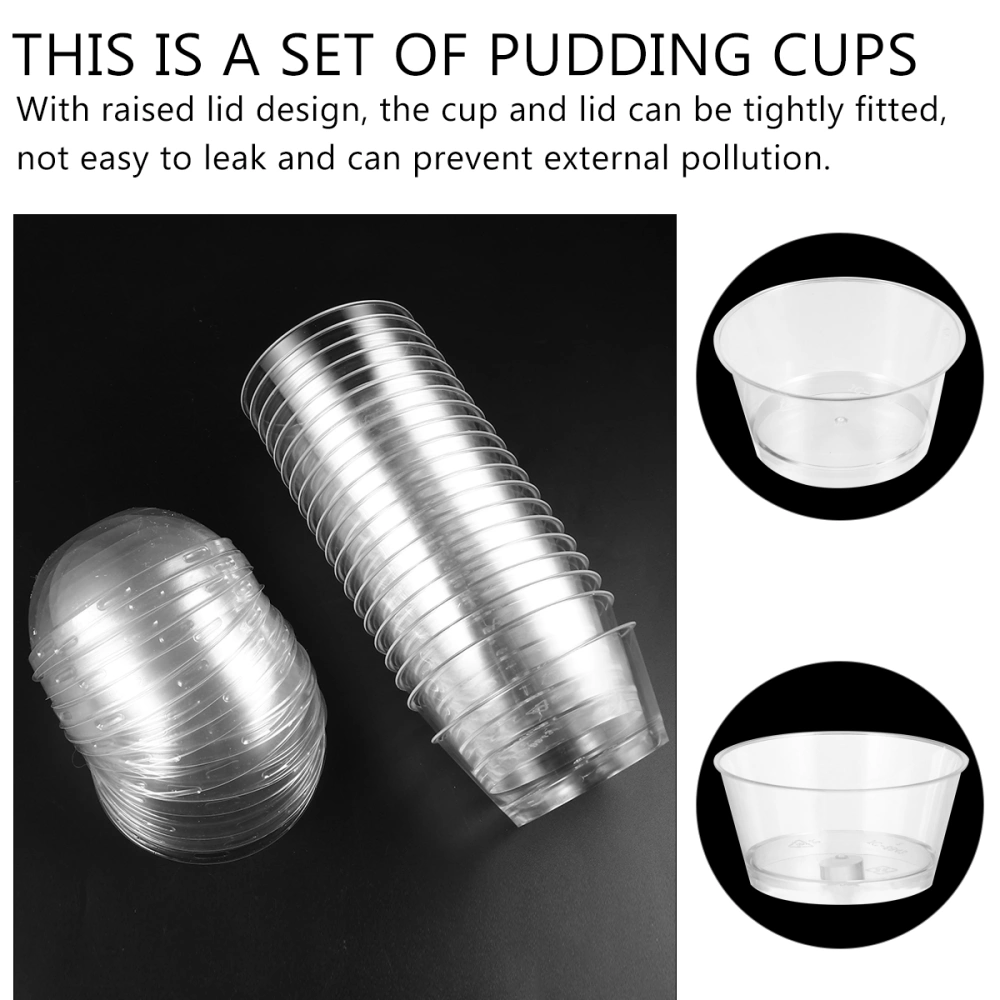 1 Set 20 Pcs Disposable Plastic Round Cake Pudding Cups with Lids (Transparent)