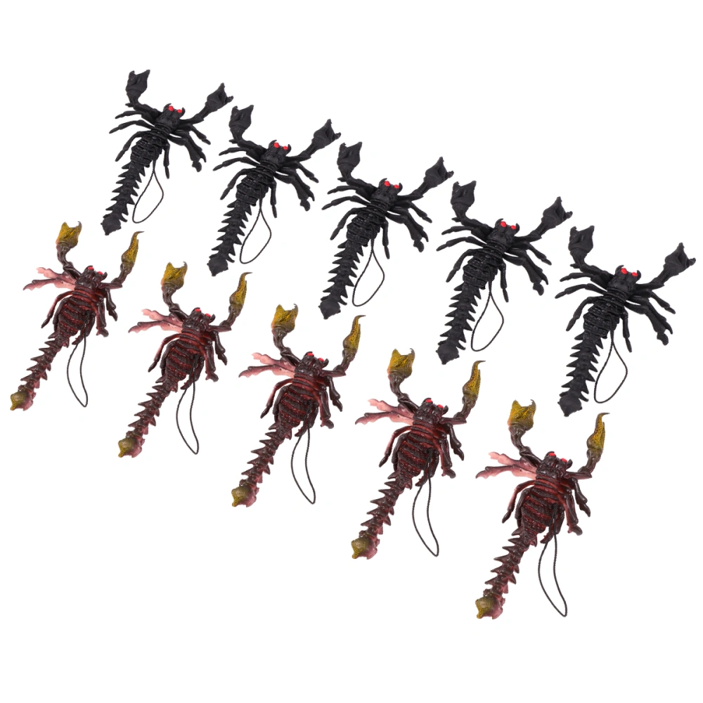 10 Pcs Tricky Toy TPR Artificial Insect Props Scorpion Toy with Tote Rope for Halloween Festival Party Scary Night (Black, Brown)