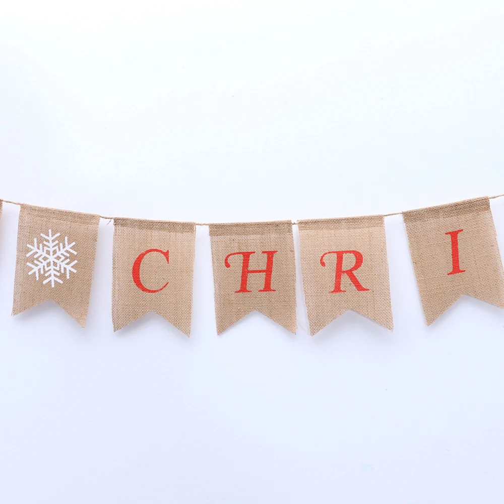 3.5M Merry Christmas Banner Burlap Butting Garland Banner for Christmas Decoration