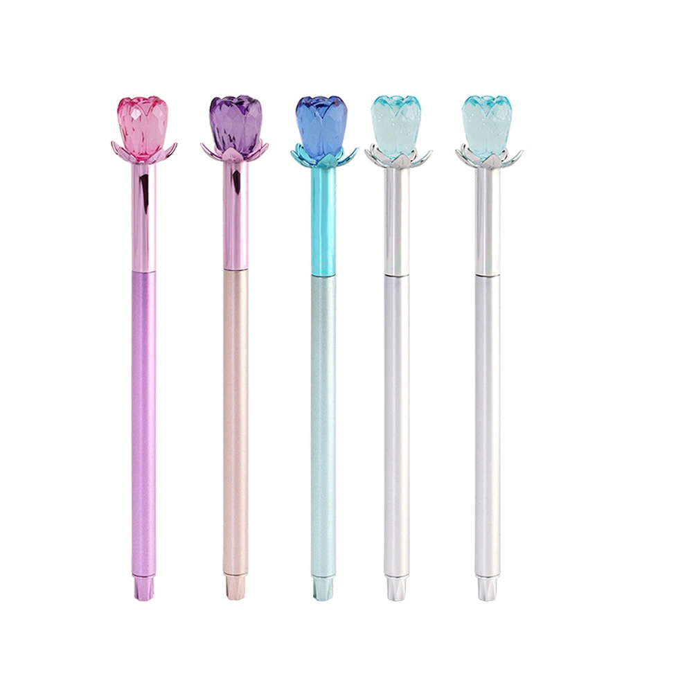 5pcs Black Refill Gel Pens Rose Design Writing Pen Stationery Pen for Student