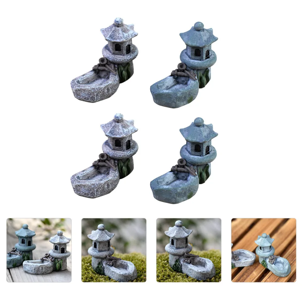 4pcs Miniature Pool Tower Mini Ornament Plant Resin Decoration for Garden