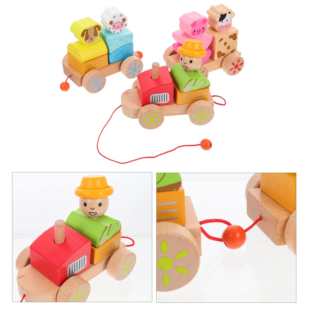 1 Set of Wooden Animals Train Toy Farm Animals Cognition Toy Kids Educational Toy