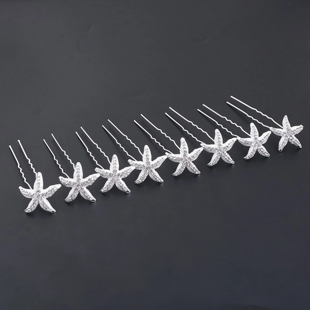 10pcs Bridal Crystal Rhinestones Hairpin Star Fish Hair Pin Clip for Wedding Hair Jewelry Decoration