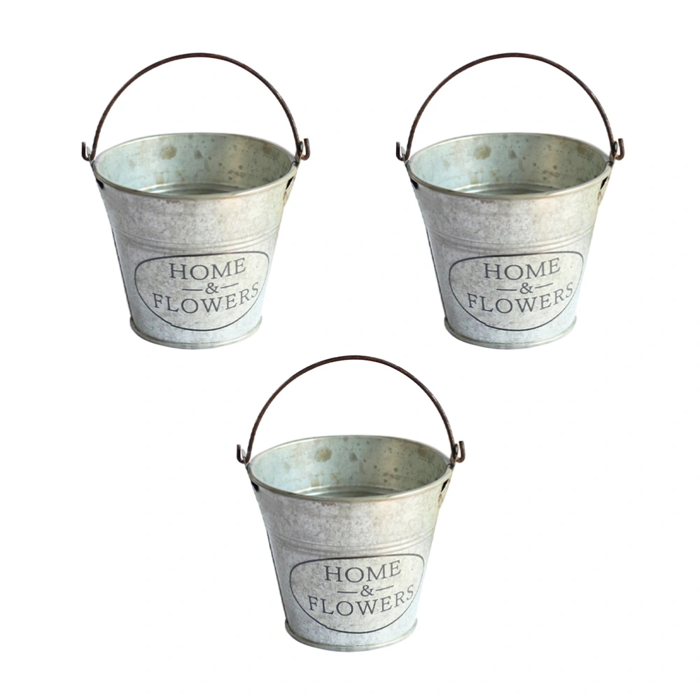 3Pcs Flower Bucket Pretty Home Decoration Retro Iron Craft Flower Container