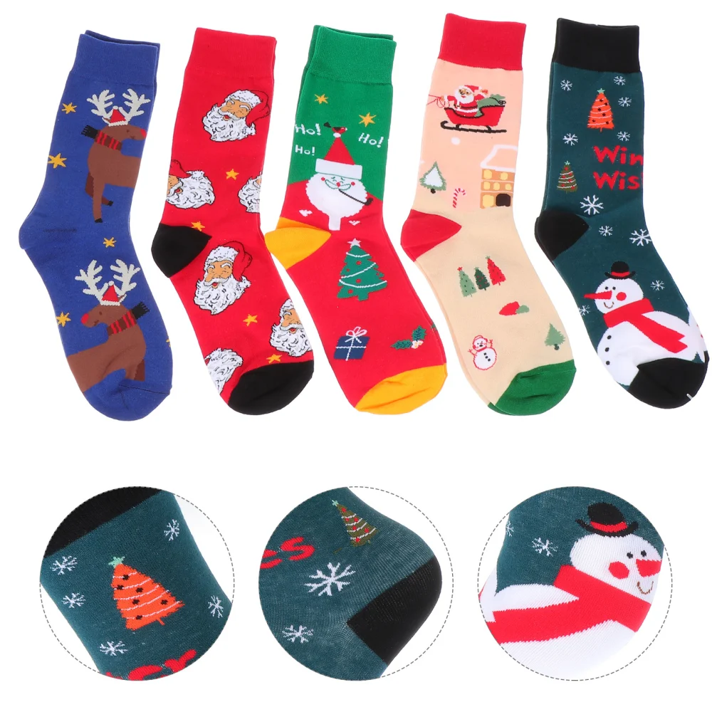 5 Pairs of Christmas Elements Design Autumn Winter Christmas Socks for Xmas