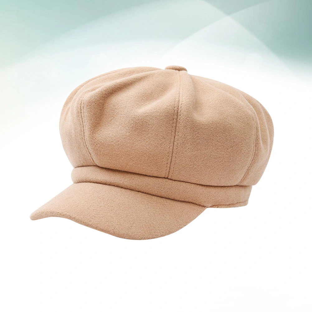 1PC Woolen Octagonal Autumn Winter Stylish Warm Peaked Beret for Women Girls (Khaki)