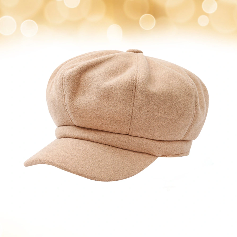 1PC Woolen Octagonal Autumn Winter Stylish Warm Peaked Beret for Women Girls (Khaki)