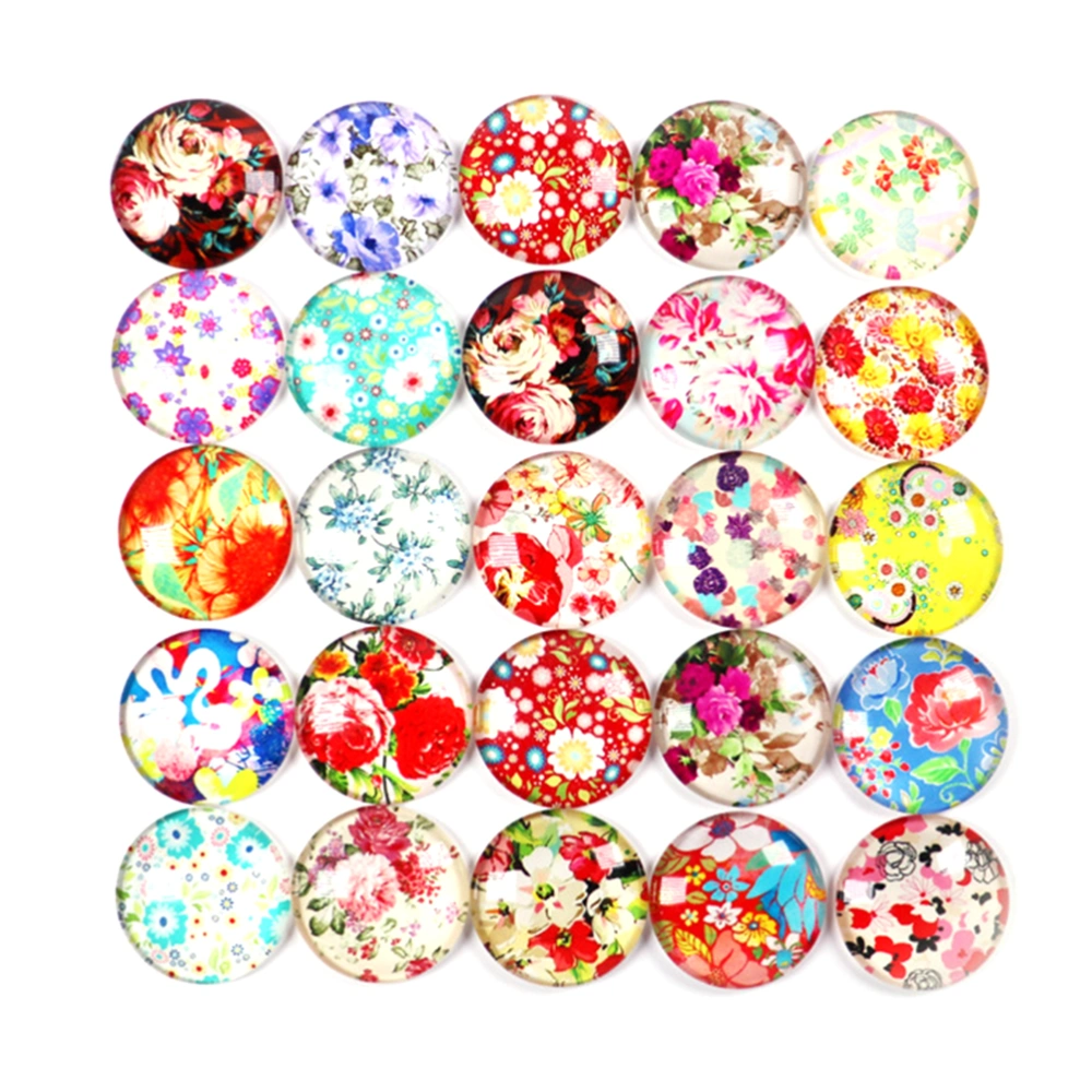 50Pcs Round Flower Pattern Time Glass Decals DIY Jewelry Material Decorative Glass Stickers for Earring (3x0.79cm)